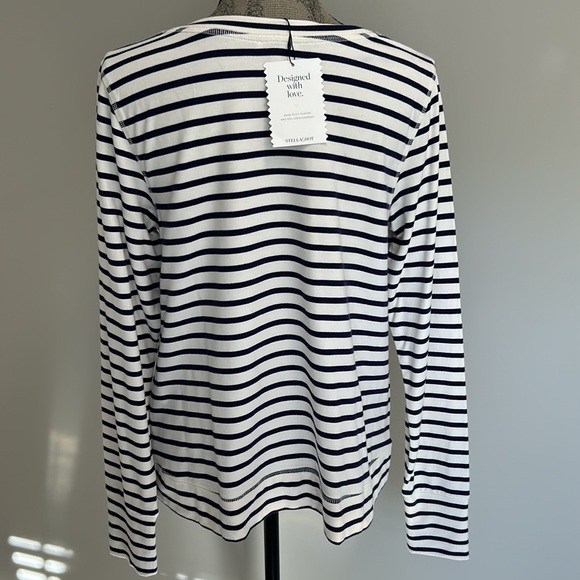 Stella & Dot Navy Blue/White Stripe Crush It Gold Side Zippered Sweatshirt Sz L - Picture 6 of 10